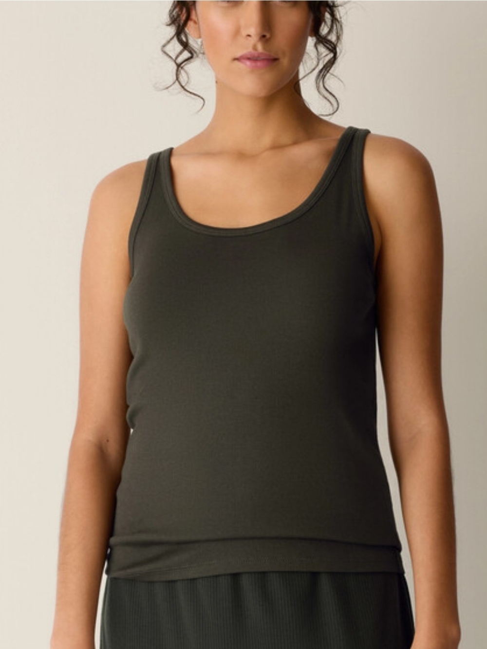 Eileen Fisher 100% Organic Pima Cotton Large Scoop Tank Dark Olive Army Green